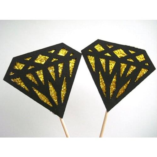 Black Gold Glitter Diamond Cupcake Toppers Bridal Shower Cupcake toppers, Wedding Cupcake toppers wedding Engagement