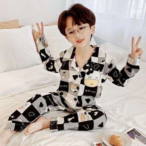 Children Boys Pyjamas Long Sleeve Sleepwear Kids Soft Cotton Nightwear Cute Cartoon Pajamas Night Home Clothing Nighty 2 Piece