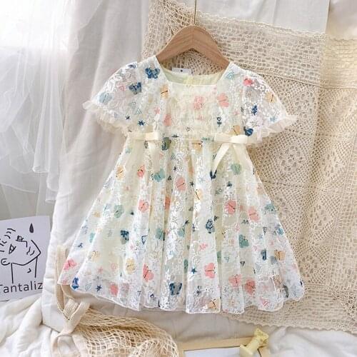 Baby Girl Kids Dresses Cotton Butterfly Summer Strap Casual Dress Girls Blouses Casual Children Clothing Princess Dress