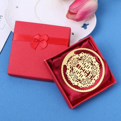 Double Happiness Gold Bookmarks Metal With Tassels Chinese Souvenirs Stationery Pendant Gifts Wedding Favors F20173612