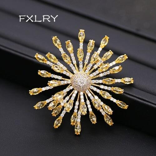 FXLRY High Quality Cubic Zirconia Snowflake Brooches Holiday Gift Christmas Brooches For Women Cardigan Coat Accessories