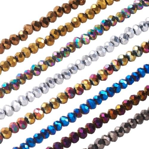 Pandahall 10Strands Rondelle Electroplate Faceted Glass Beads For Jewelry Making DIY Bracelet Necklace Earrings 2.5x2mm Hole 1mm