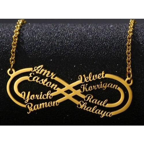 Personalized Customized Multiple Names Infinite Necklaces for Women Custom Stainless Steel Gold Pendant Nameplate Family Jewelry