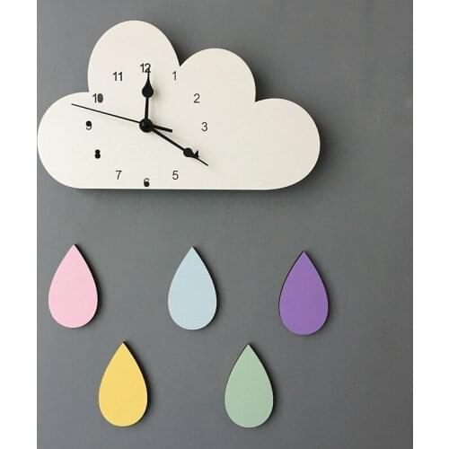 INS Nordic Cute Cloud shape raindrop Wall Clock Monochrome for Children kids room decoration Figurines Photography props