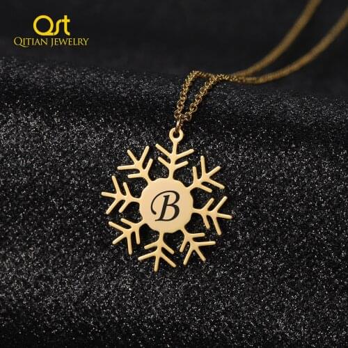 Custom 26 Letters Necklace Snowflake Pattern Pendants Personalized Stainless Steel Necklace Fashion Jewelry Womens Christmas Gif