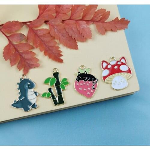 JeQue 10pcs Enamel Bamboo Dinosaur Mushroom Catcharm For Jewelry Making Earring Pendant Bracelet Necklace Cute Charm Diy Charms