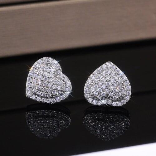 Classic Design Shining CZ Crystal Heart Stud Earrings for Women Anti Allergy Romantic Earring Charm Women Wedding Jewelry