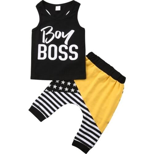 Newborn Kids Striped Boss Clothing Set Baby Boy Cotton Vest Tops+Harem Pants Leggings Outfits