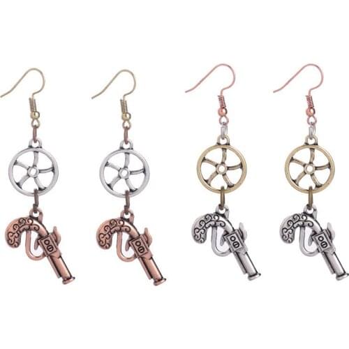 Creative Steampunk Earrings for Women Girl Exaggerated Gun Gear Pendant Drop Earrings Retro Jewelry Accessories Party Gift New