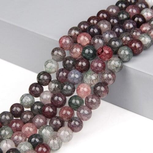 Natural Polished Dragon Veins Agates Stone Round Tourmaline Color Loose Spacer Bead For Jewelry Making 8mm DIY Bracelet Necklace