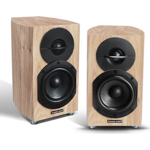 Summer Audio 2.0 Channel HiFi Passive Bookshelf Speakers A-401 80w with Curved Wood Grain Finish for Home Audio