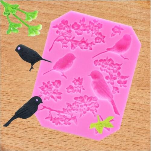Little bird magpie rose flower moon cake cake fondant silicone mold dry pais clay plum shape chocolate decoration ice cube mold