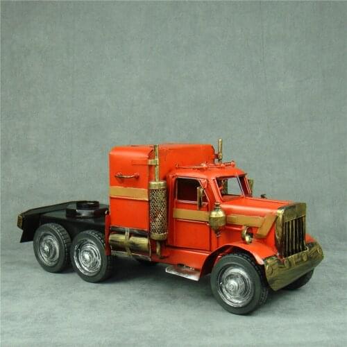 Handmade Metal Truck Tractor Model Vintage Iron Art Optimus Prime Lorry Decor Craft Ornament Gift for Father and Art Collection