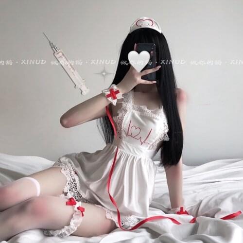 Cute Harajuku Punk Nurse Uniform Ultrashort Dress Sexy Underwear Women Split Skirt Sleepwear Cosplay Uniform Show Girl Costumes