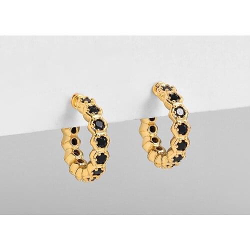 Fashion Black Zircon Stone Round Circle Earrings for Women Trendy Gold Geometric Small Hoop Earring CZ Cartilage Jewelry Gift