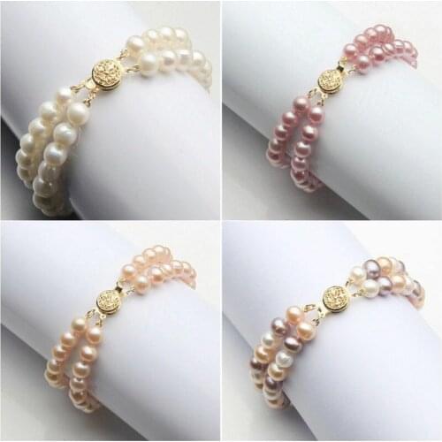 Fashion 2 Rows 7-8mm Genuine Natural Freshwater Pearl Bracelet 7.5"