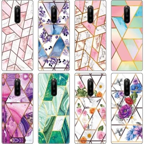 Soft Phone Case For Sony Xperia XZ4 6.5inch Case Xperia 1 Funda Glossy Colorful Silicone Phone Back Cover Geometric Marble