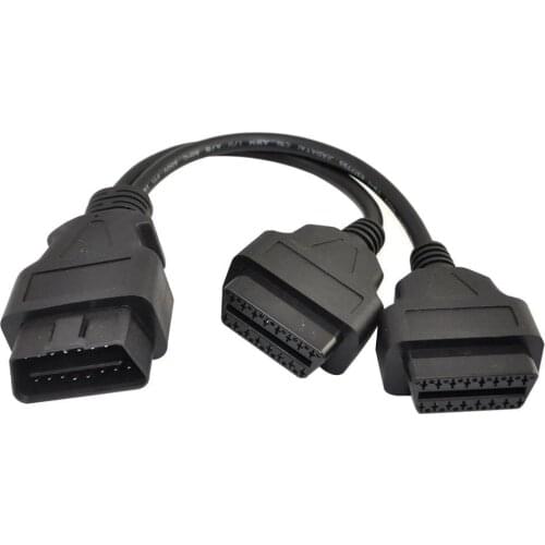 ODB2 Y-Splitter Extension Cable 30cm ODB2 Y-Splitter Extension 16 Pin Cable Male to Dual Female Cord Adapter Plug & Play