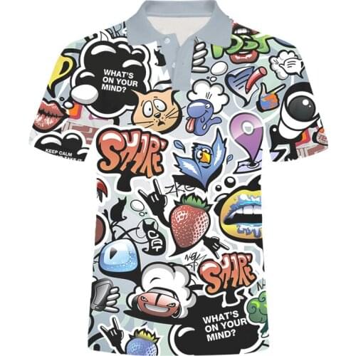 OGKB EU/US Size 3D Funny Psychedelic Print Polo T Shirts Hipster Casual Abstract Anime Graffiti Polo Shirt Men Women Streetwear
