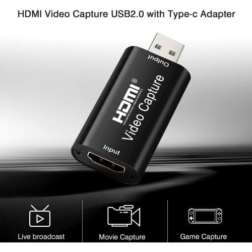 Audio Video Capture Cards HDMI to USB2.0 Record via DSLR Camcorder Action Cam comes with USB to Type-c converter Adapter