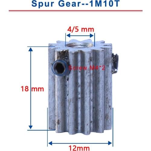 2 Piece 1M10T Spur Gear Bore 4 / 5 mm Mini Motor Gear Low Carbon Steel Material High Quality metal Gear for motor