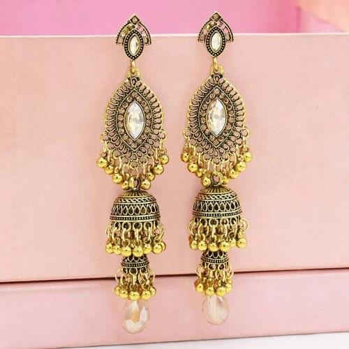 Egypt Crystal Drop Indian Earrings Jhumka Oxidized Big Long Tassel Earring Oorbellen Afghan Gypsy Ethnic Jewelry Wedding Gift