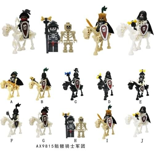 Medieval Castle Knights Figures Crusaders Rome Soldier Spartacus warrior Gladiatus Skeleton Horse Shield Building Blocks Toys