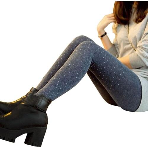 VISNXGI Warm Cashmere Leggings Winter Thick Silm Causal Stretch Knitted Pants Solid Color Thermal Polka Dot Woman Step On Bottom