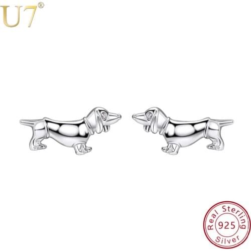U7 Cartoon 3D Sausage 925 Sterling Silver Stud Earrings For Dog Love Jewelry Brincos Animal Pet Earring Best Friend Gifts SC182