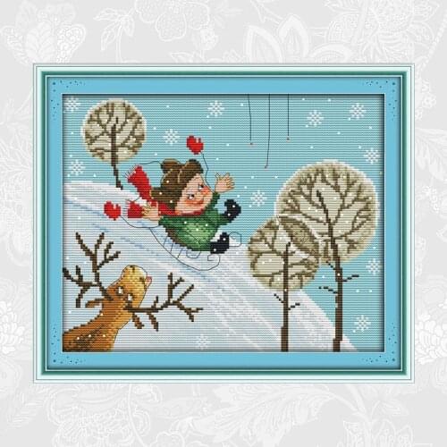 The Skiing Boy Patterns Counted Cross Stitch kit Sale DMC Cotton Thread Embroidery Set DIY Handmade Home Decoration Crafts