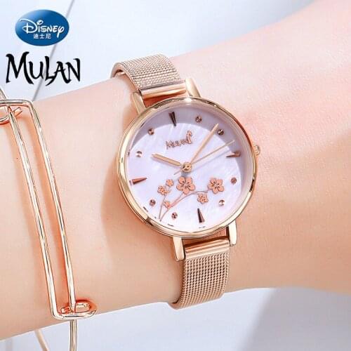 Top Brand Disney Official MULAN Cartoon Woman Casual Quartz Wristwatches Shell Dial 3D Magnolia Girls Female Gift Clock SM-17011