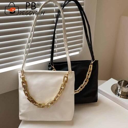 Fashion PU Leahter Thick Acrylic Chain Womens Underarm Tote Bag Casual All-match Solid Color Travel Zipper Small Handbags