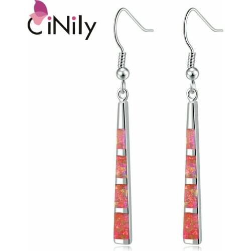 CiNily Orange Fire Opal Stone Long Dangle Earrings Silver Plated Elegant Line Earring Vintage Fashion Summer Jewelry Women Girls