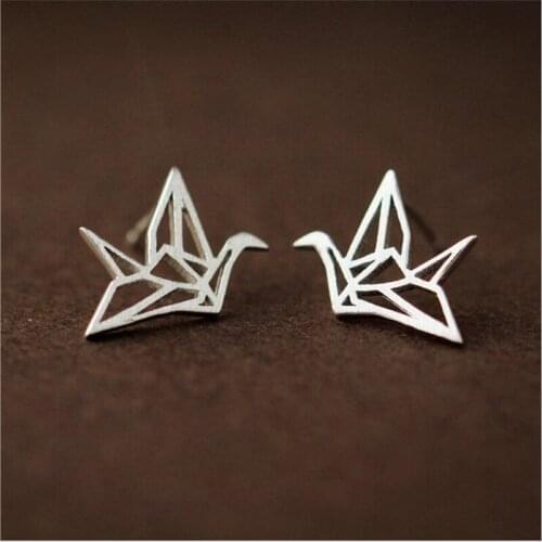 925 Sterling Silver Earrings Lovely Wild Origami Crane Stud Earrings for Women Small Birds Earrings Stud Party Earrings ES090