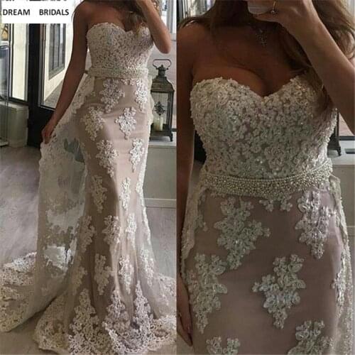 2019 Vintage Mermaid Wedding Dress With Sweep Train vestidos de novia Beaded Lace Sashes Wedding Bridal Gowns
