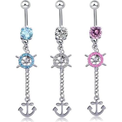 1PC Bohemian Anchor Navel Piercing Pendant Belly Button Rings Crystal Piercing Nombril Navel Rings Sexy Dangle Body Jewelry