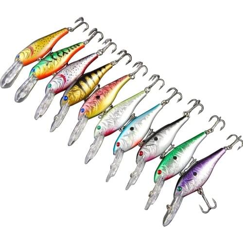 10pcs/lot Life-like Plastic Minnow Fishing Lure Baits Deep Diver Sinking Bass Crankbaits With 3D Eyes Two Treble Hooks