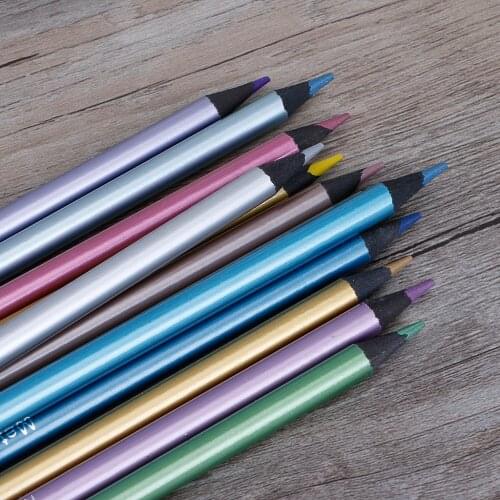 12 Metallic Colored Pencil Non-toxic For Drawing Sketching Set Stationery Art Supplies C26