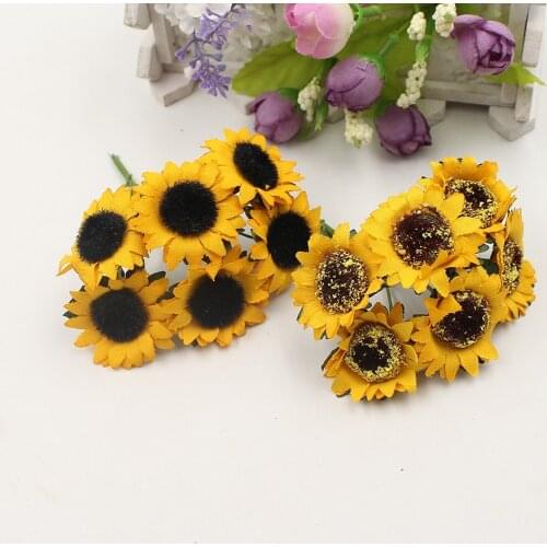 12pcs/lot 3cm Mini Silk Sunflower Gerbera Artificial Flower Wedding Dresser DIY Wreath Gift Box Cut & Clip Craft Fake Flower