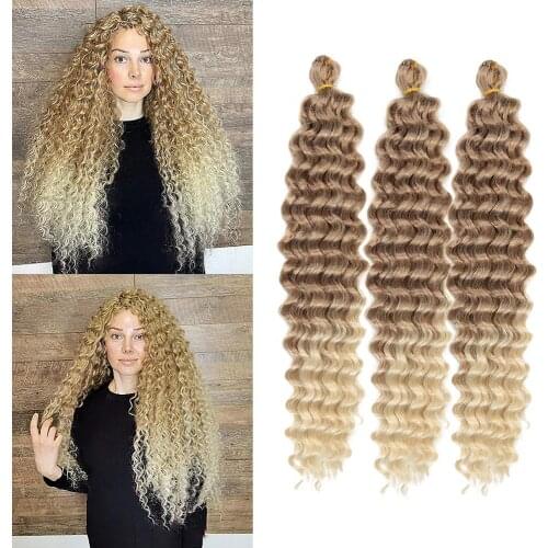 34 Inch Deep Wave Twist Crochet Hair Natural Synthetic Braid Hair Ombre Braiding Hair Extensions Low Tempreture Hair Expo City