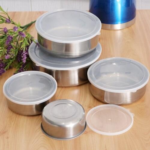 5Pcs Stainless Steel Mixing Bowls Set with Lids for Food Fruit Vedetable Containers Sweet Ice Cream Storaging Supplies