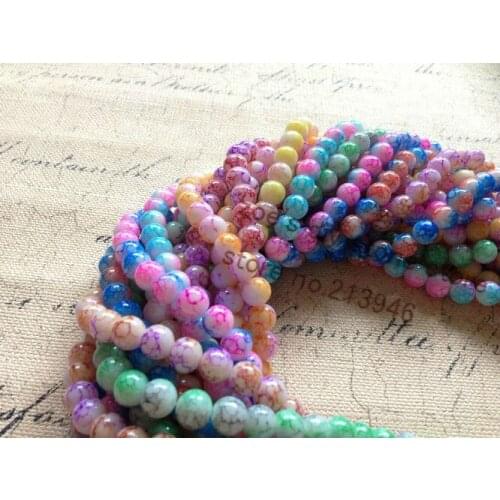 8 strands/Pack 8MM Two-tone Pattern Glass Loose Bead Strands Simulated Stone Beads Jewelry Findings