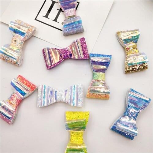 9pcs/lot 6X3CM Fashion Cute Glitter Gradient Bow Glossy Laser Bowknot Headwear Boutique Hair Accessories