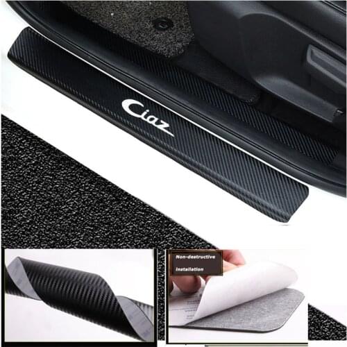 Car Accessories Car Door Sills For Suzuki Ciaz Door Sill Scuff Plate Carbon Fiber Pu leather 4Pcs