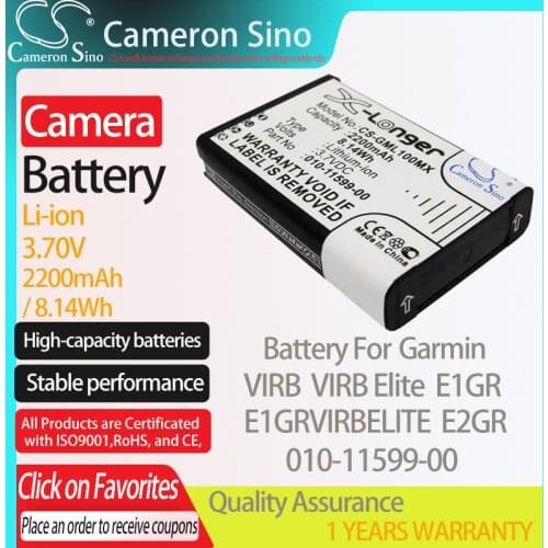 CameronSino Battery for Garmin VIRB VIRB Elite Virb Elite Action HD Camera 1.4 E1GR E2GR fits Garmin 010-11599-00 camera battery
