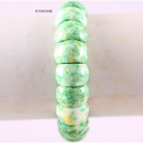 BUYERSHOME Hot Women Jewelry Stretch 16x11x7MM Natural Beads Green With Yellow Ocean Stone Bracelet 8" 1Pcs H923