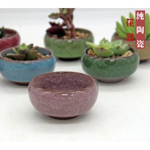 Ice crack ceramic flowerpot desktop small ceramic handicraft pot meat plant pot container