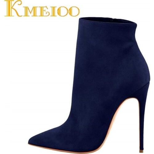 Kmeioo Fashion Ankle Boots Autumn Sripng Shoes Woman Pointed Toe High Heels Zip Short Boots Fashion Shoes Women Boots Plus Size