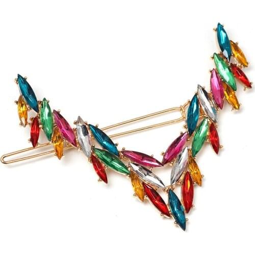 Korea Shiny Crystal Hairpins Women Geometric V Shape Colorful Rhinestones Hair Clips For Girls Hair Accessories