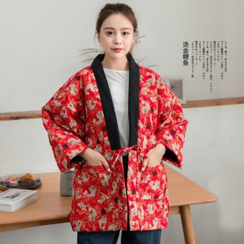 Japanese Fashion Streetwear Women Winter Print Cotton-Padded Jackets Men Kimono Coat Vintage Loose Warm Cardigan Outerwear Tops